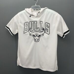 Chicago Bulls Short Sleeve Hoodie Black And White NBA Mens Small